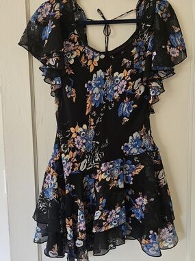 Free People Black Floral Ruffle Dress